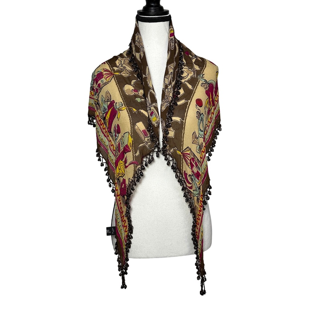 Vintage ATG Perfume Bottle‎ Beaded Fringe Scarf Wrap Shawl Whimsigoth Gypsy Boho
